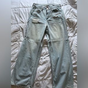 american eagle light wash wide leg skater jean